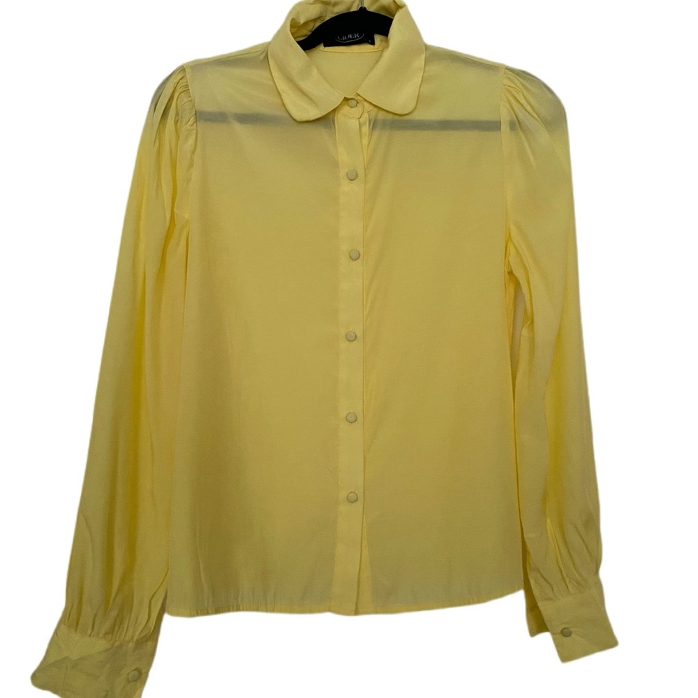 Cider Yellow Long Sleeve Button Down Shirt with Peter Pan Collar
